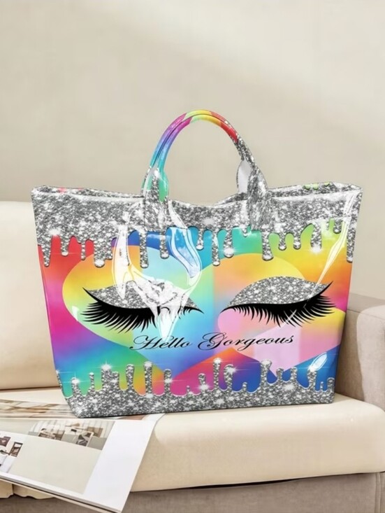 The Unbranded Brand Handbags - Women Big Size Cute Glitter Eye PVC Multi-Color Tote Bag